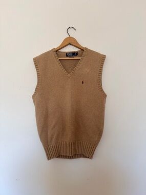 Polo by Ralph Lauren Tan V-Neck Knit Sweater Vest